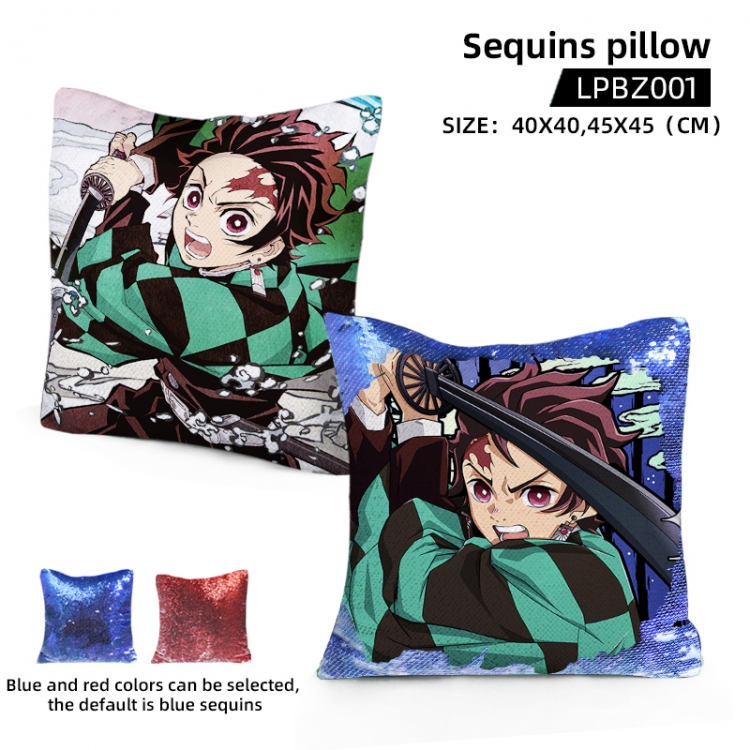   Demon Slayer Kimets Animation sequins pillow 40X40CM Blue and red colors can be selected LPBZ001