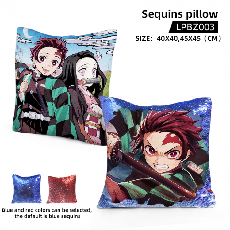  Demon Slayer Kimets Animation sequins pillow 40X40CM Blue and red colors can be selected LPBZ003