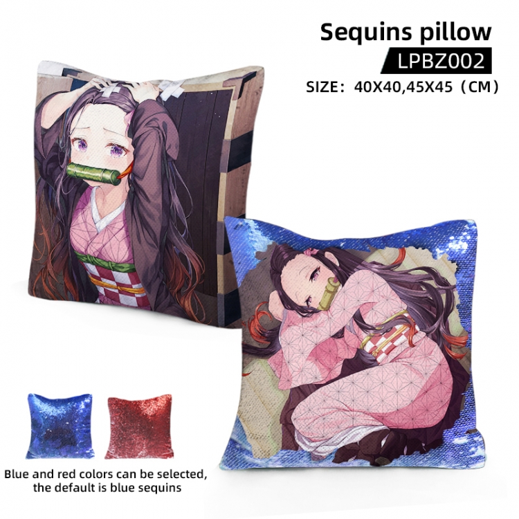 Demon Slayer Kimets Animation sequins pillow 40X40CM Blue and red colors can be selected LPBZ002