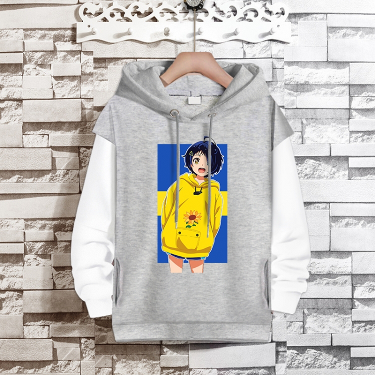 WONDER EGG PRIORITY   Anime fake two-piece thick hooded sweater from S to 3XL