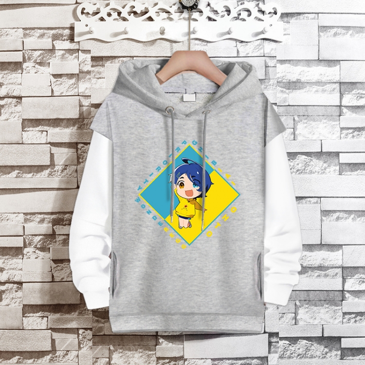 WONDER EGG PRIORITY   Anime fake two-piece thick hooded sweater from S to 3XL