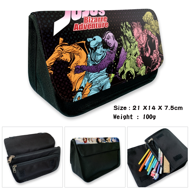 JoJos Bizarre Adventure Velcro canvas zipper pencil case Pencil Bag 21×14×7.5cm