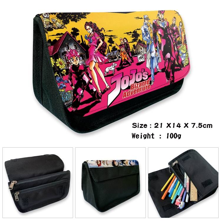 JoJos Bizarre Adventure Velcro canvas zipper pencil case Pencil Bag 21×14×7.5cm