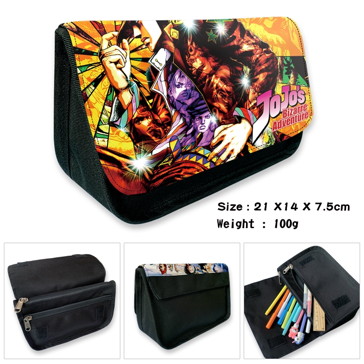 JoJos Bizarre Adventure Velcro canvas zipper pencil case Pencil Bag 21×14×7.5cm