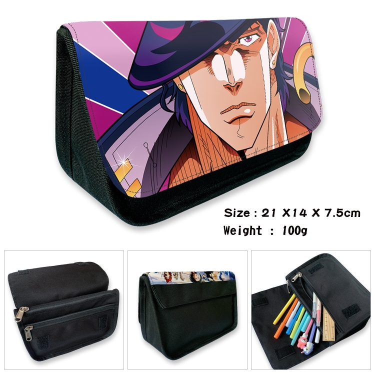 JoJos Bizarre Adventure Velcro canvas zipper pencil case Pencil Bag 21×14×7.5cm