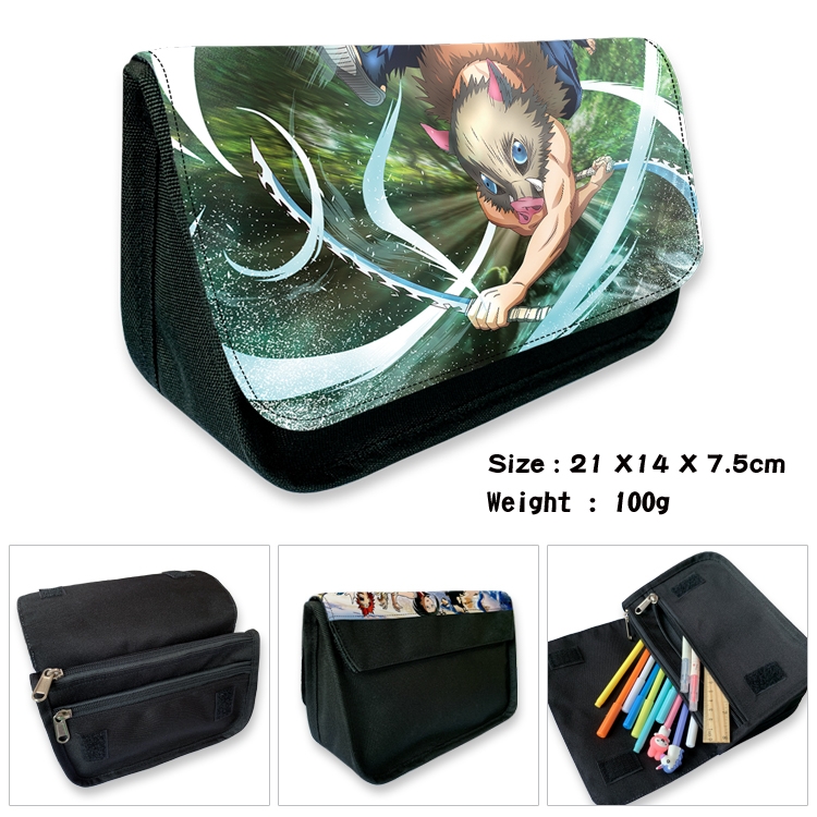 Demon Slayer Kimets Velcro canvas zipper pencil case Pencil Bag 21×14×7.5cm