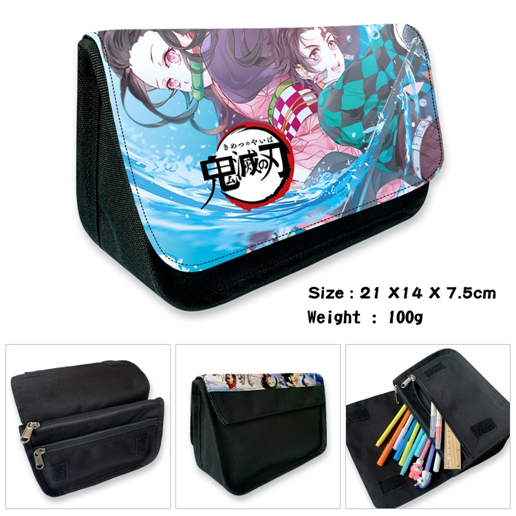 Demon Slayer Kimets Velcro canvas zipper pencil case Pencil Bag 21×14×7.5cm