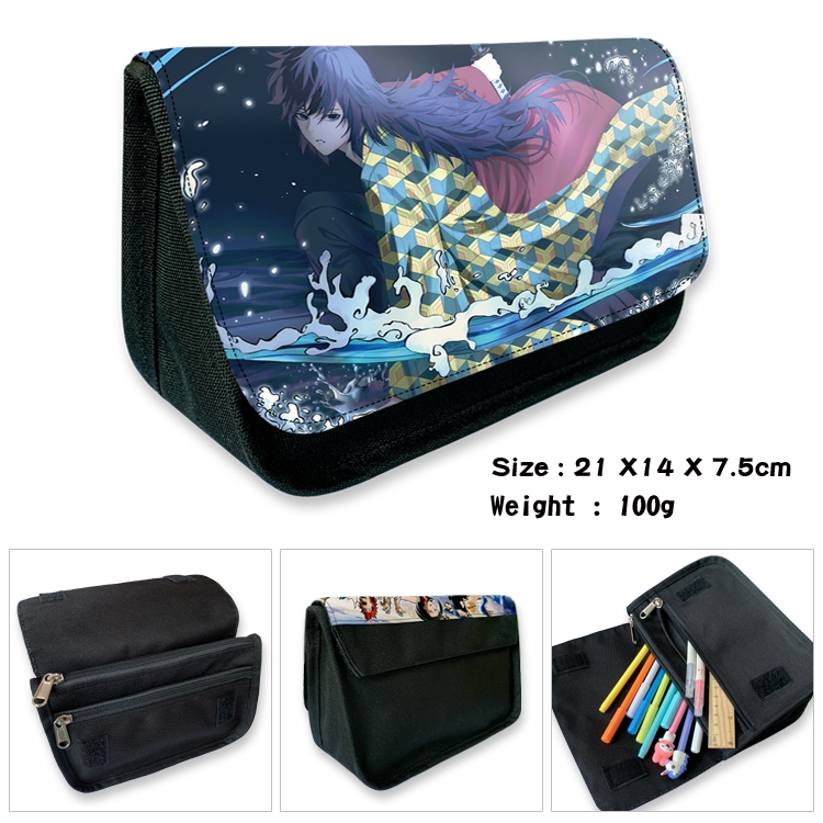 Demon Slayer Kimets Velcro canvas zipper pencil case Pencil Bag 21×14×7.5cm