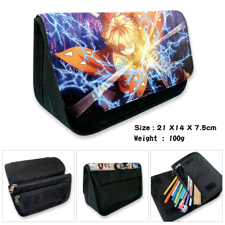 Demon Slayer Kimets Velcro canvas zipper pencil case Pencil Bag 21×14×7.5cm