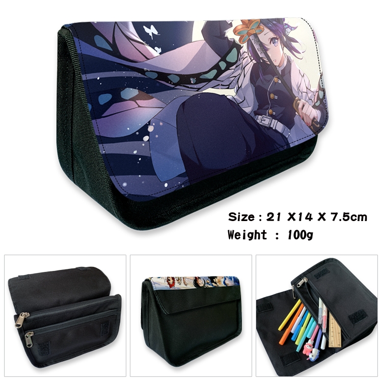 Demon Slayer Kimets Velcro canvas zipper pencil case Pencil Bag 21×14×7.5cm