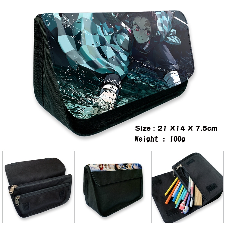 Demon Slayer Kimets Velcro canvas zipper pencil case Pencil Bag 21×14×7.5cm