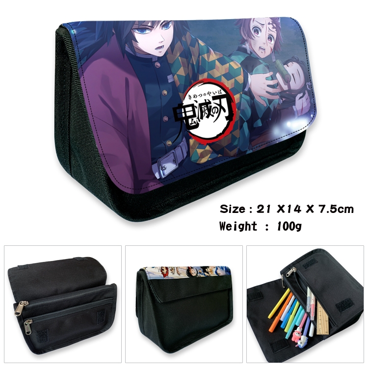 Demon Slayer Kimets Velcro canvas zipper pencil case Pencil Bag 21×14×7.5cm