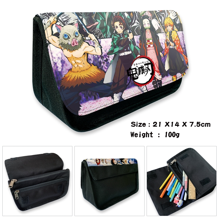 Demon Slayer Kimets Velcro canvas zipper pencil case Pencil Bag 21×14×7.5cm