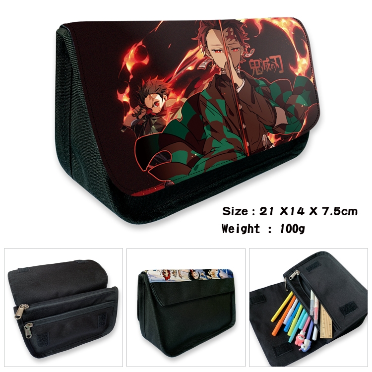 Demon Slayer Kimets Velcro canvas zipper pencil case Pencil Bag 21×14×7.5cm