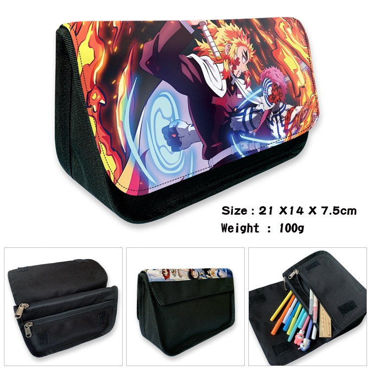 Demon Slayer Kimets Velcro canvas zipper pencil case Pencil Bag 21×14×7.5cm