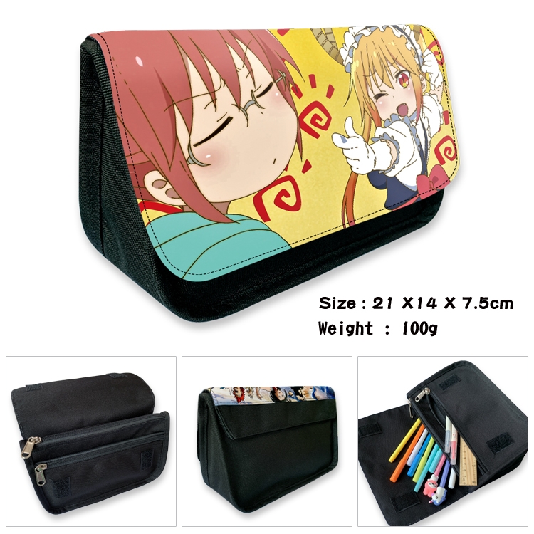 Miss Kobayashis Dragon Maid Velcro canvas zipper pencil case Pencil Bag 21×14×7.5cm