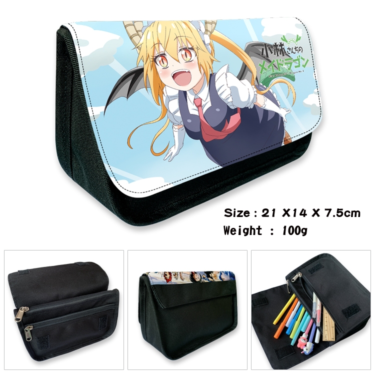 Miss Kobayashis Dragon Maid Velcro canvas zipper pencil case Pencil Bag 21×14×7.5cm