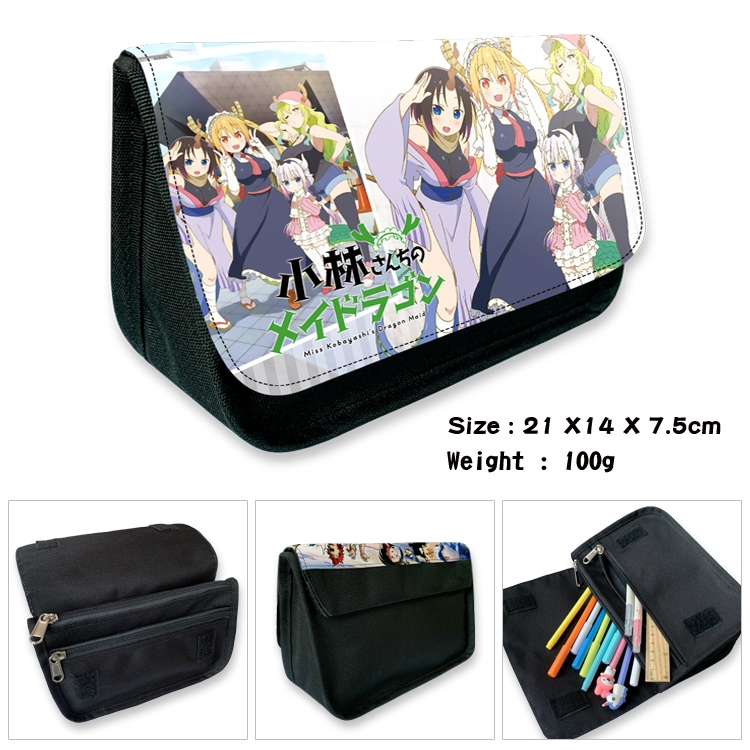 Miss Kobayashis Dragon Maid Velcro canvas zipper pencil case Pencil Bag 21×14×7.5cm