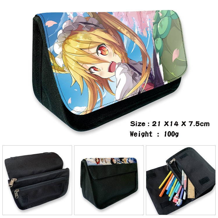 Miss Kobayashis Dragon Maid Velcro canvas zipper pencil case Pencil Bag 21×14×7.5cm