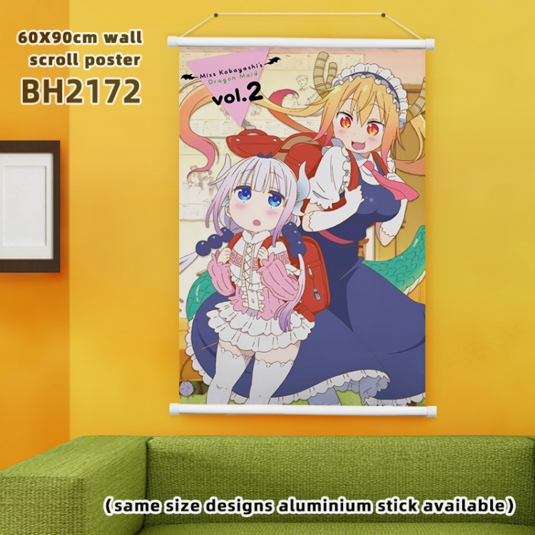 Wall Scroll Miss Kobayashis Dragon Maid Anime White plastic pole hanging picture 60X90CM BH2172