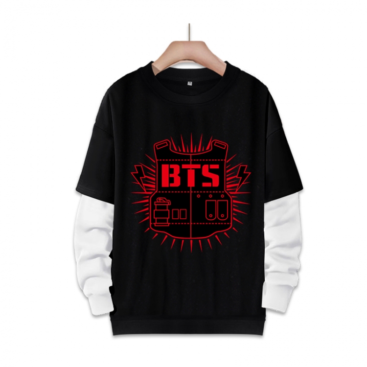  BTS fake two-piece thick round neck sweater from S to 3XL