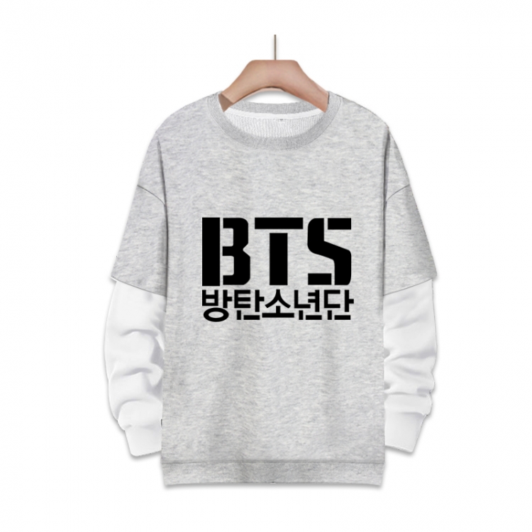  BTS fake two-piece thick round neck sweater from S to 3XL