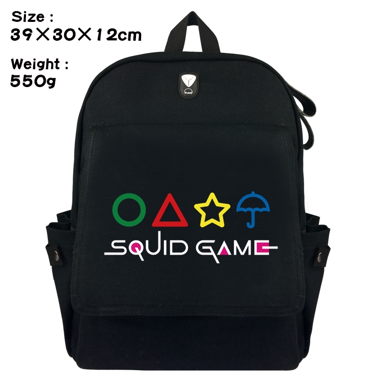 Squid game Canvas Flip Backpack Student Schoolbag Headphone Hole 39X30X12CM 