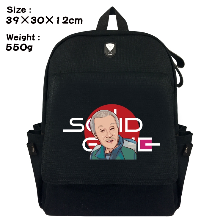 Squid game Canvas Flip Backpack Student Schoolbag Headphone Hole 39X30X12CM 