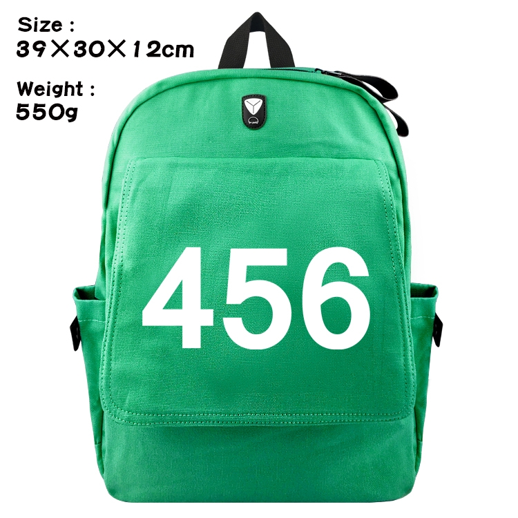 Squid game Canvas Flip Backpack Student Schoolbag Headphone Hole 39X30X12CM 