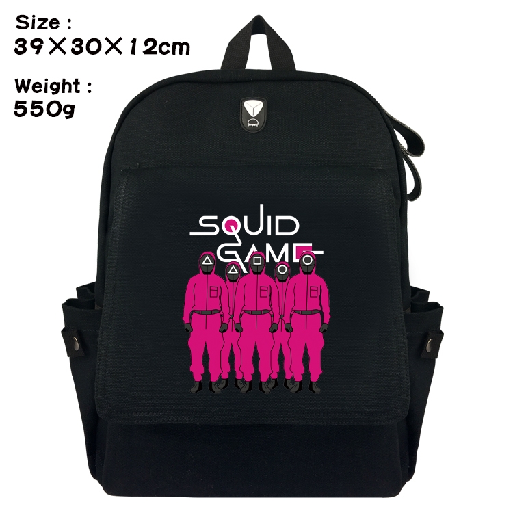 Squid game Canvas Flip Backpack Student Schoolbag Headphone Hole 39X30X12CM 