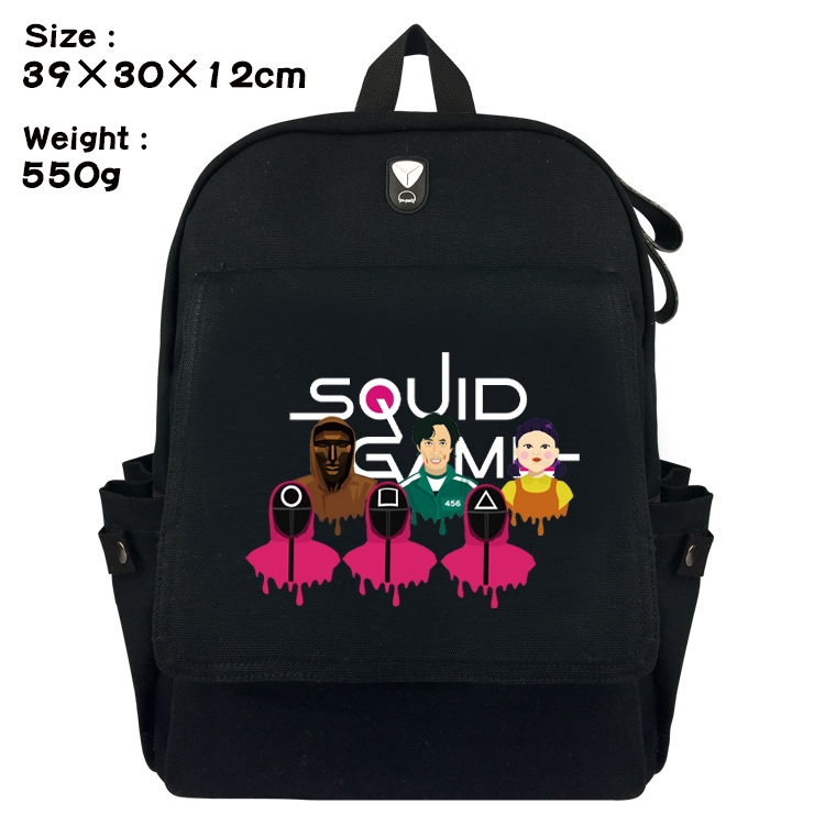 Squid game Canvas Flip Backpack Student Schoolbag Headphone Hole 39X30X12CM 