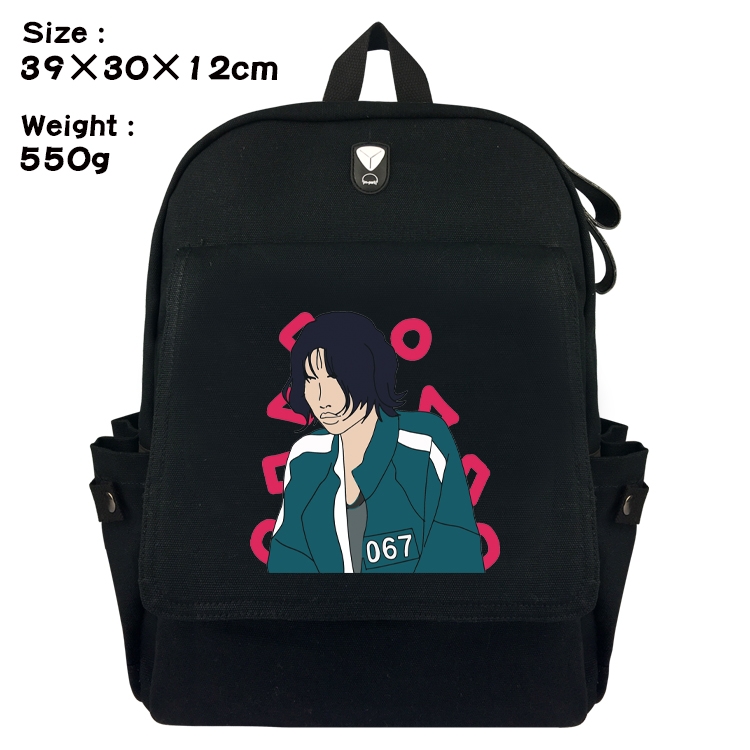 Squid game Canvas Flip Backpack Student Schoolbag Headphone Hole 39X30X12CM 