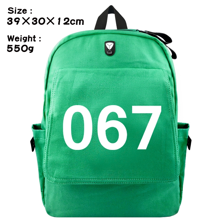 Squid game Canvas Flip Backpack Student Schoolbag Headphone Hole 39X30X12CM 