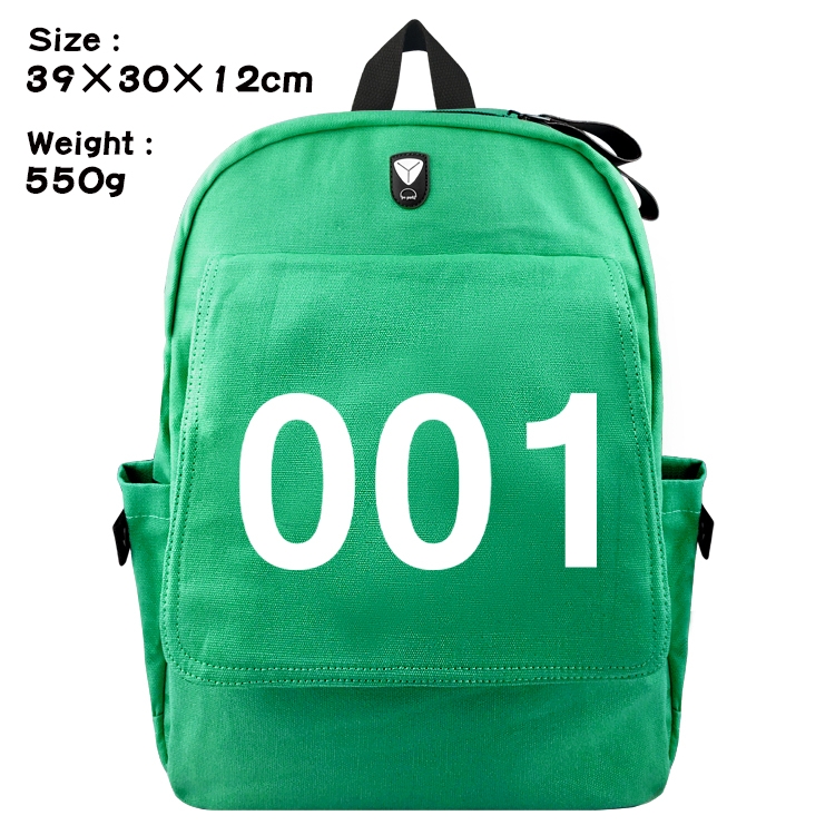 Squid game Canvas Flip Backpack Student Schoolbag Headphone Hole 39X30X12CM 