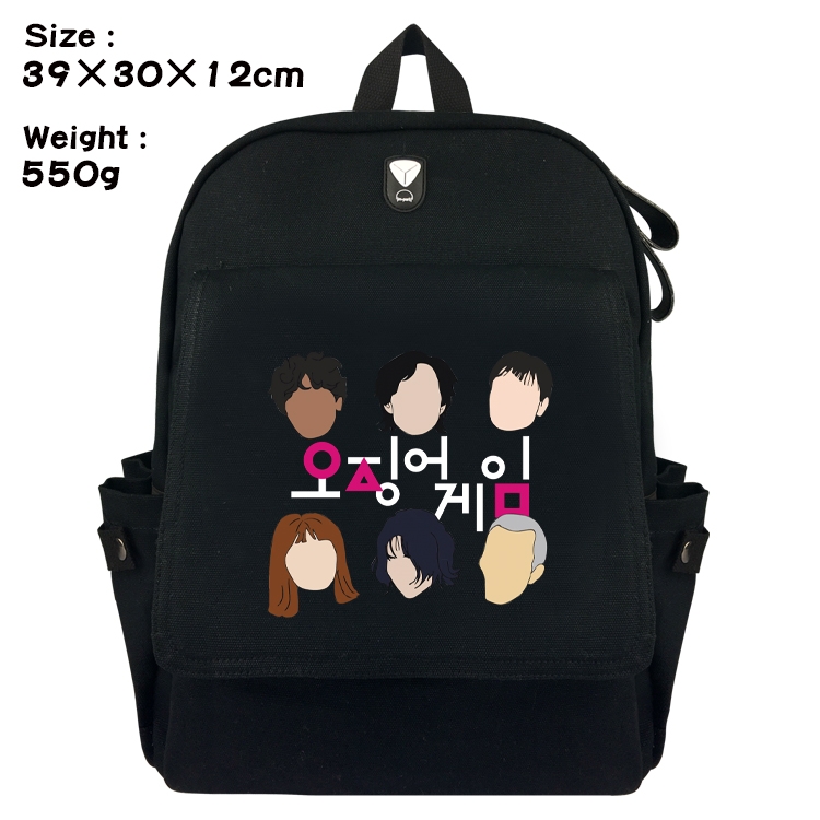 Squid game Canvas Flip Backpack Student Schoolbag Headphone Hole 39X30X12CM 