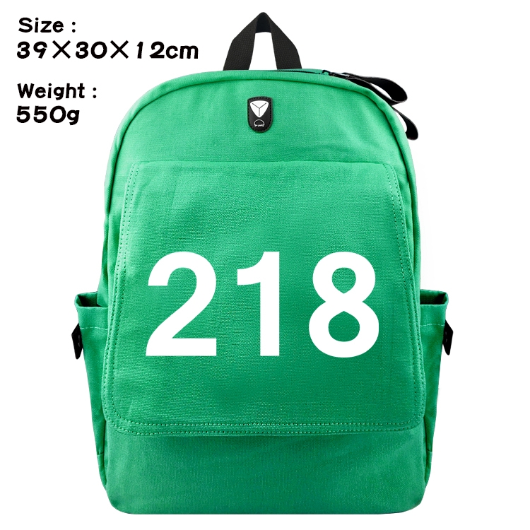 Squid game Canvas Flip Backpack Student Schoolbag Headphone Hole 39X30X12CM 