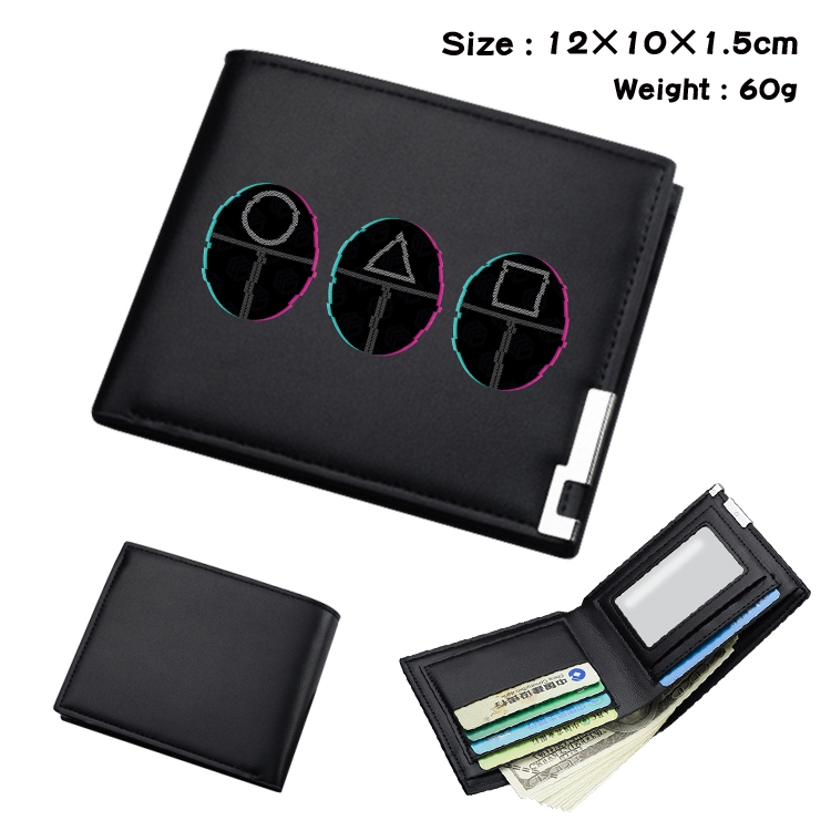 Squid game Color Picture Black Leather Bifold Wallet 12x10x1.5cm