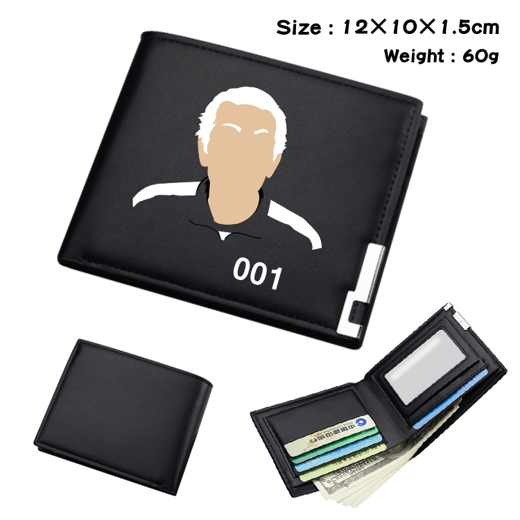 Squid game Color Picture Black Leather Bifold Wallet 12x10x1.5cm