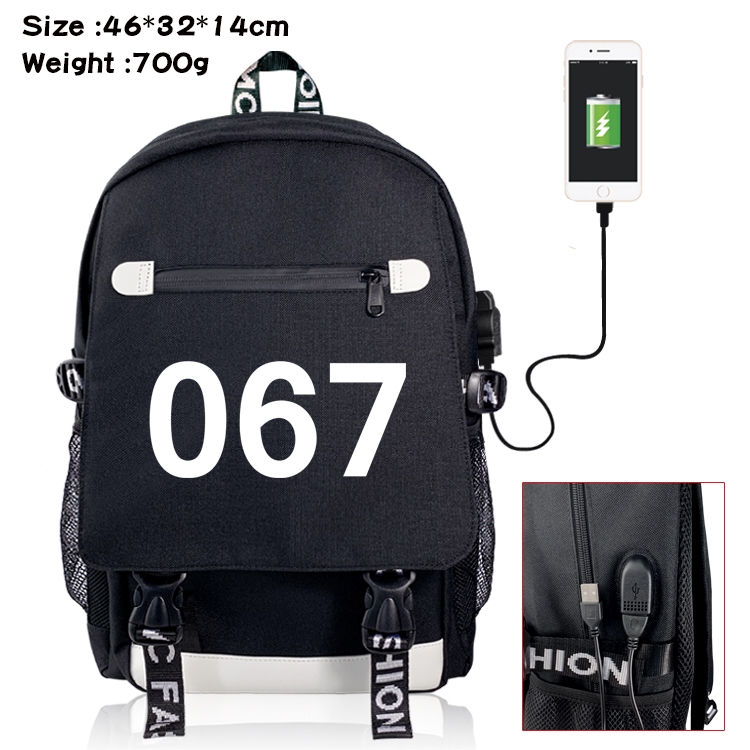 Squid game Canvas Backpack School Bag with Flip Data Cable