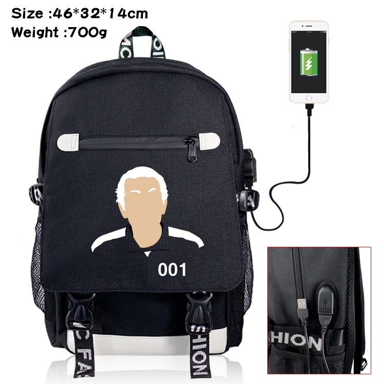 Squid game Canvas Backpack School Bag with Flip Data Cable