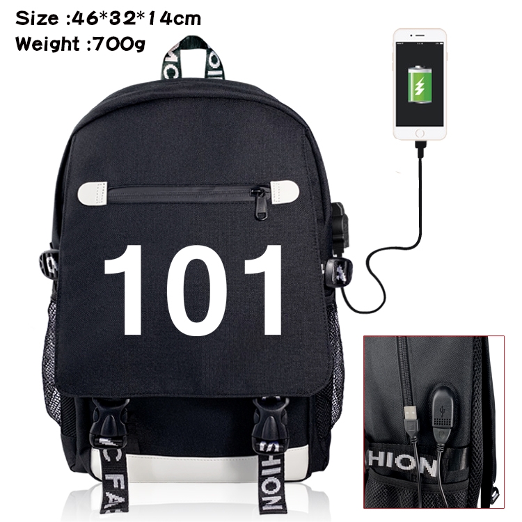 Squid game Canvas Backpack School Bag with Flip Data Cable