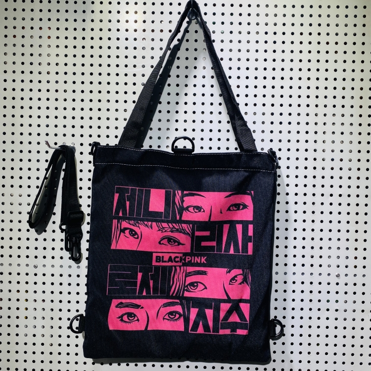 BLACK PINK Double-sided color picture canvas shoulder bag storage bag 33X32cm 