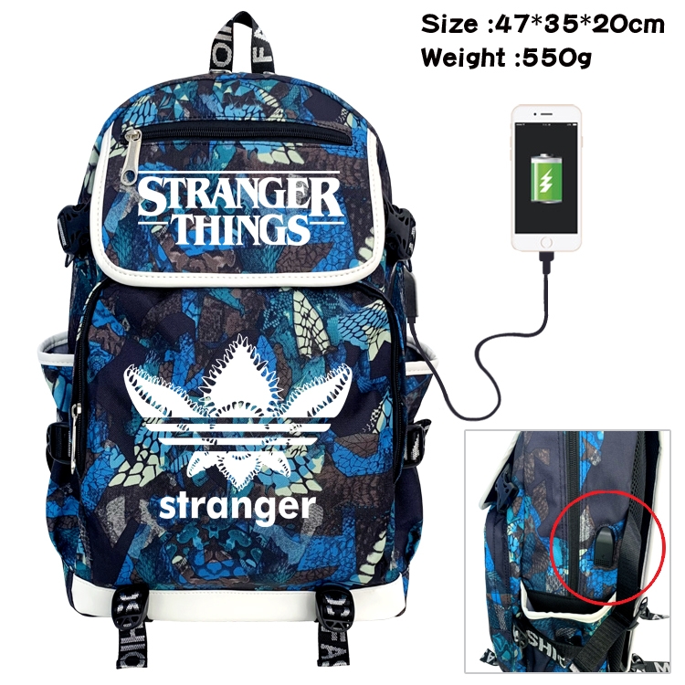 Stranger Things Camouflage Waterproof Canvas Flip Backpack Student School Bag 47X35X20CM