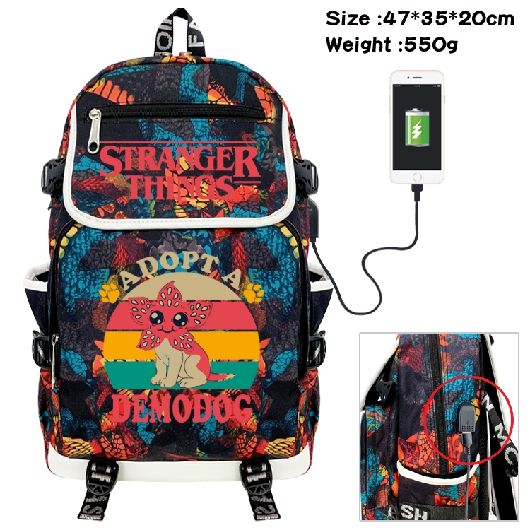 Stranger Things Camouflage Waterproof Canvas Flip Backpack Student School Bag 47X35X20CM