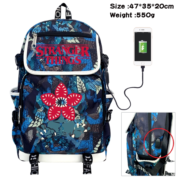 Stranger Things Camouflage Waterproof Canvas Flip Backpack Student School Bag 47X35X20CM