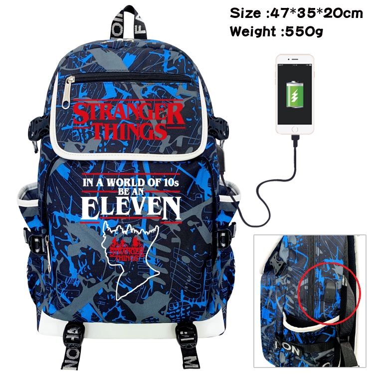 Stranger Things Camouflage Waterproof Canvas Flip Backpack Student School Bag 47X35X20CM