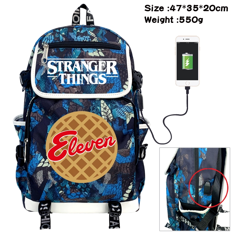 Stranger Things Camouflage Waterproof Canvas Flip Backpack Student School Bag 47X35X20CM