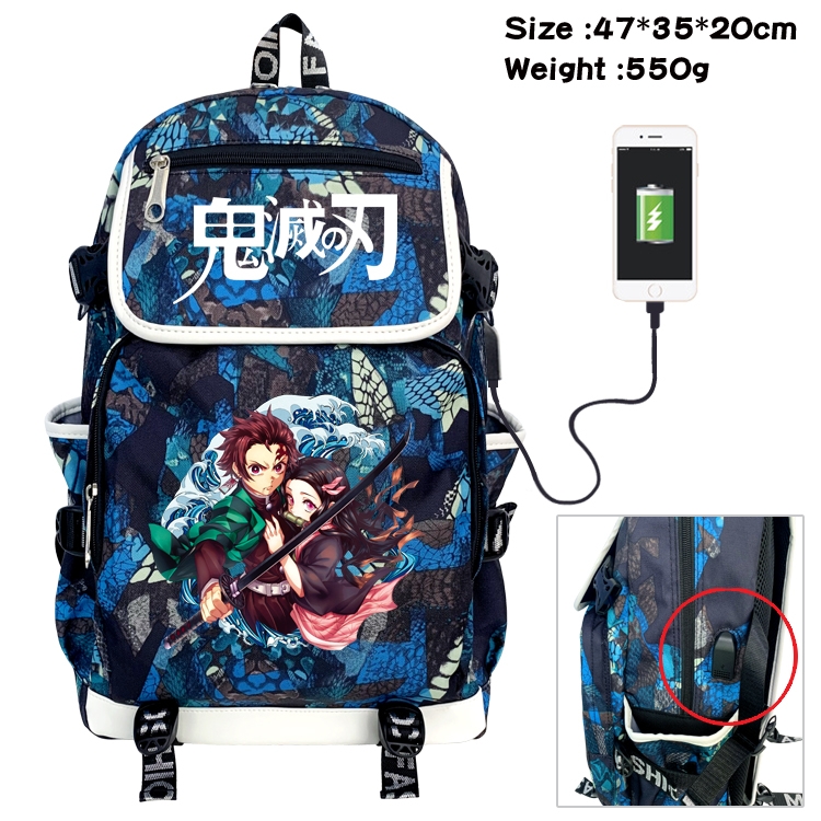 Demon Slayer Kimets Camouflage Waterproof Canvas Flip Backpack Student School Bag 47X35X20CM