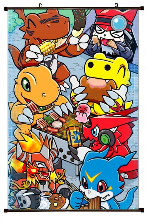 Digimon Anime black Plastic rod Cloth painting Wall Scroll 60X90CM S2-5