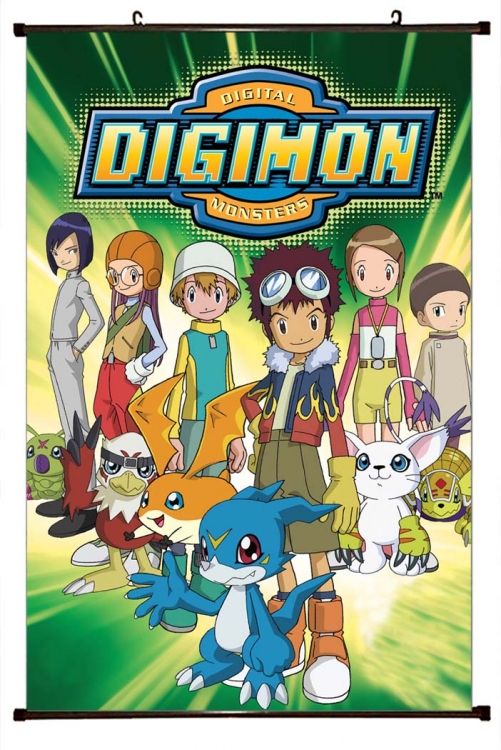 Digimon Anime black Plastic rod Cloth painting Wall Scroll 60X90CM  S2-37